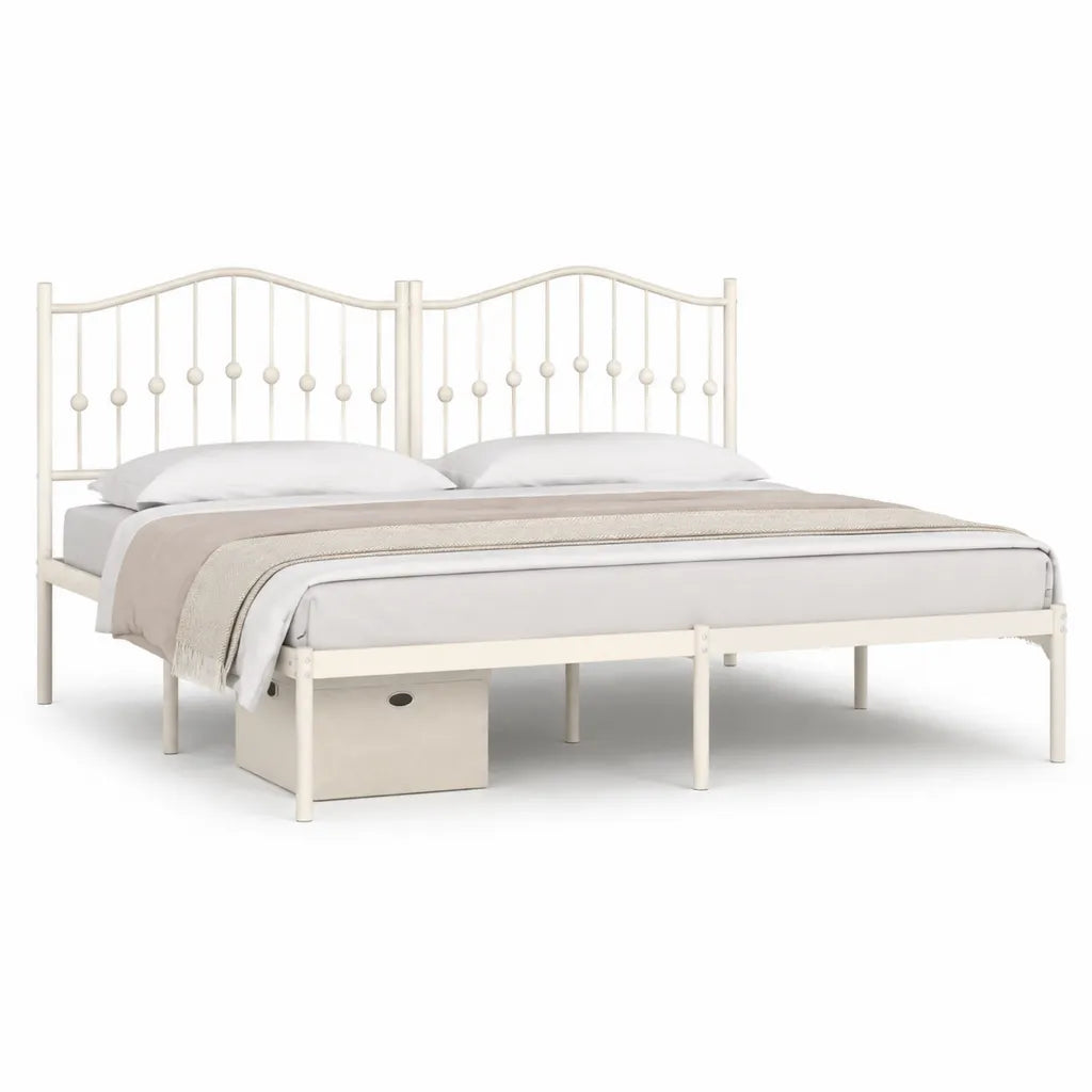 Letto matrimoniale 160 x 200 cm in acciaio bianco con testiera curva