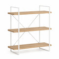 Libreria a 3 ripiani rettangolare in bambu e acciaio bianco 80 x 30 x 120 cm
